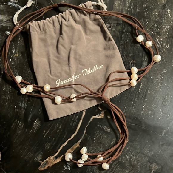 Multi strand leather and pearl necklace by Jennifer Miller
